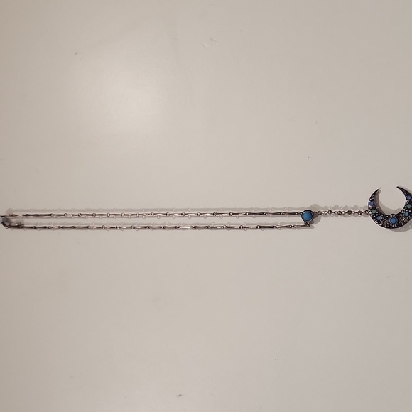 Silver Moon Pendant long Necklace with‎ turquoise details - Picture 3 of 3